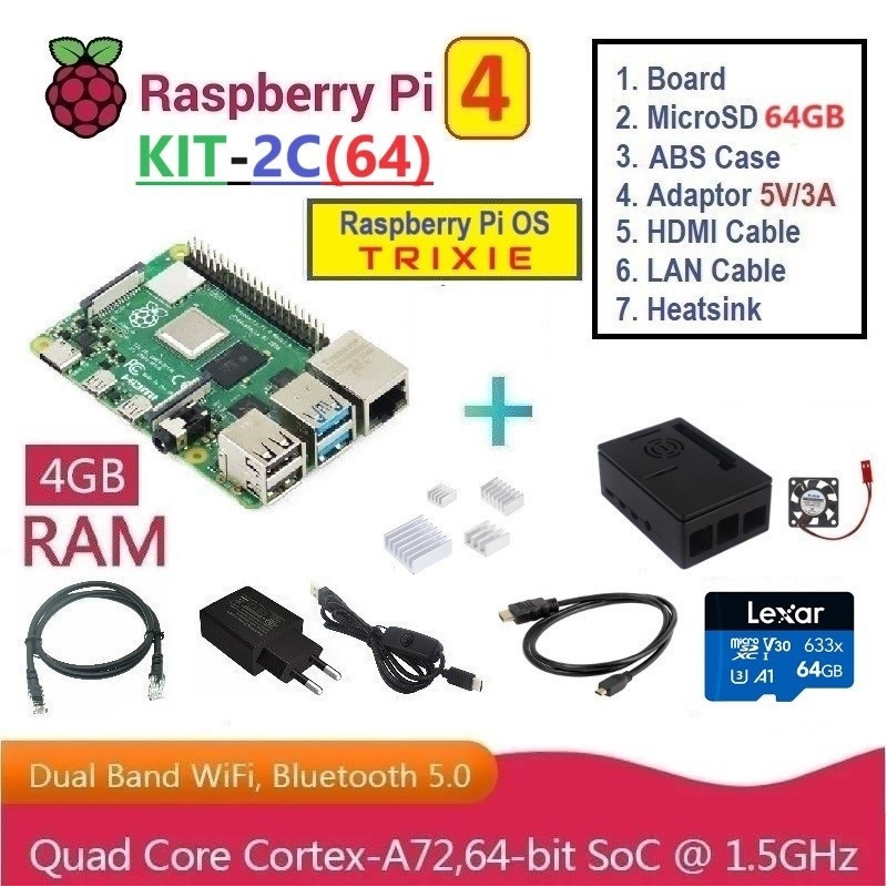 KIT-2C(64)  Raspberry Pi 4 (4GB RAM) - Complete SET (MicroSD 64GB)